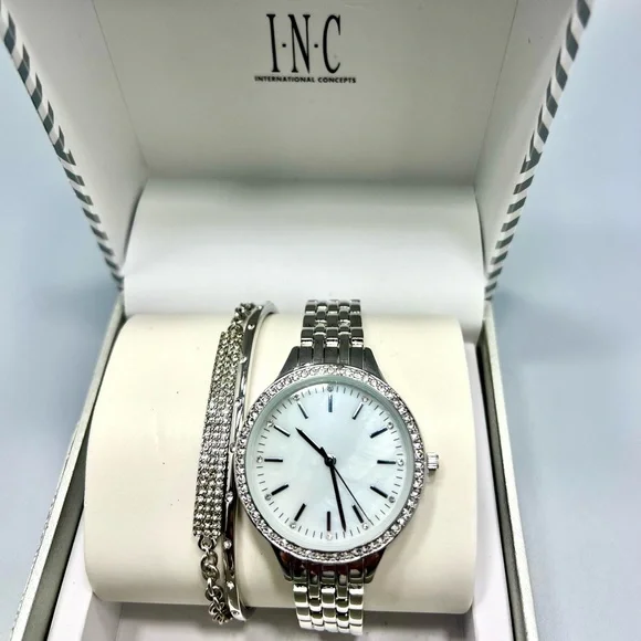 INC Silver and Crystal Watch and Bracelets Set NWT 1f51513d-3cfc-4df9-a379-  main image 4